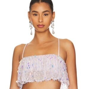 Majorelle Mallory Embellished Crop Top in Silver size S